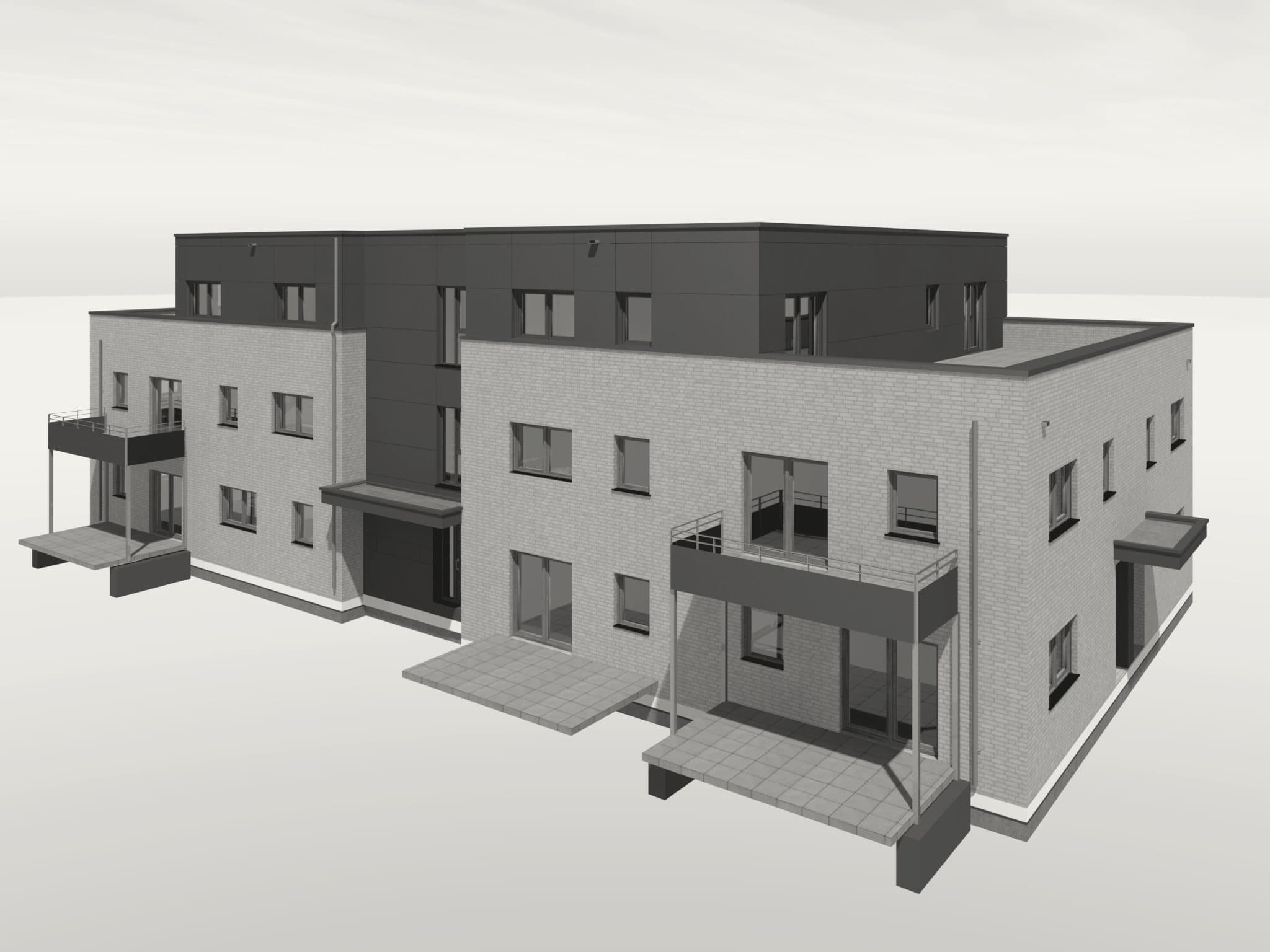 Modellstudie Green Living Wilmsberg, Haus mit Staffelgeschoss von Südwesten